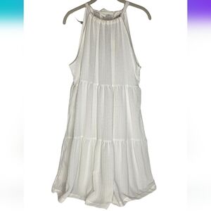 NWT A New Day M White Halter Dress Tiered Lined Summer AT-2352